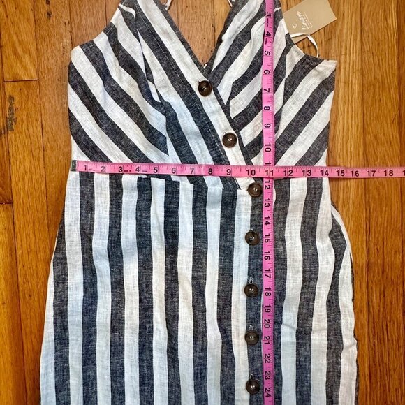 NWT Infinity Raine Love Tree Linen Button Up Stripe V Neck Dress, Size M - Picture 13 of 14